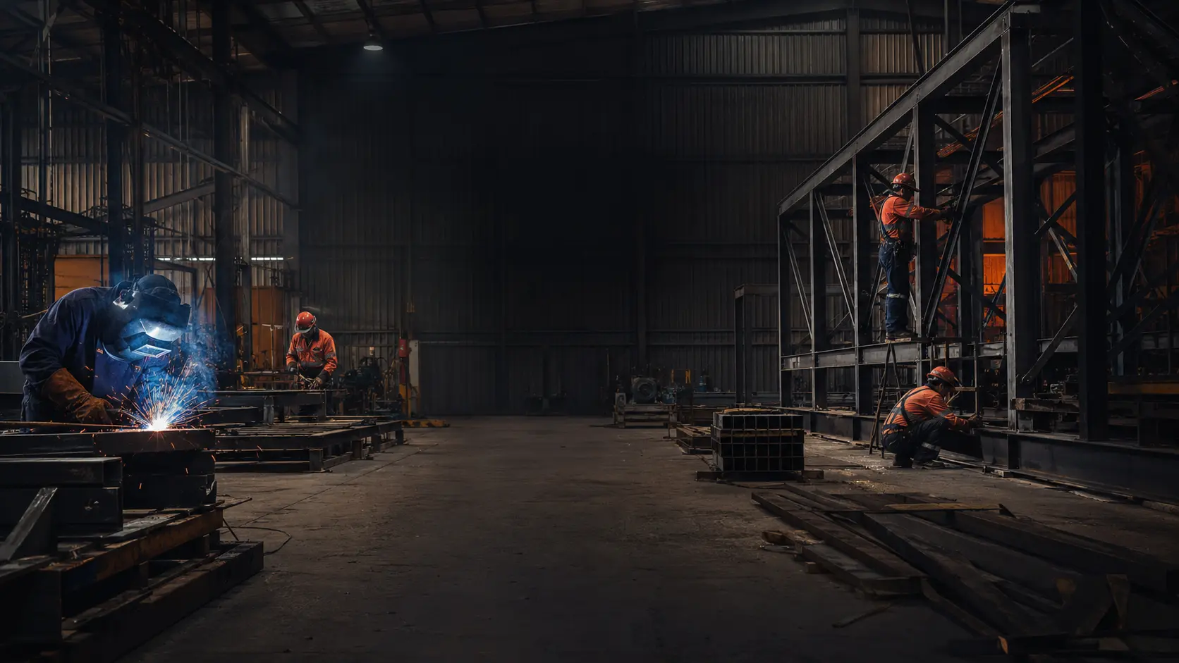 Escena ilustrativa de fabricación y soldadura industrial